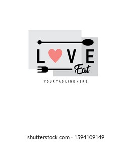 simple love logo. Cafe or restaurant emblem. with fork and spoon in the white background. flat design style