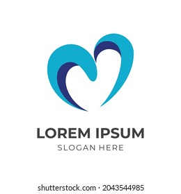 simple love logo design template concept vector with flat blue color style