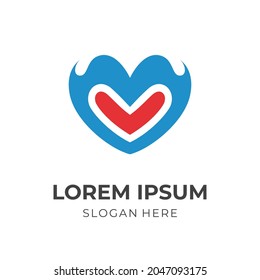 simple love logo design template concept vector with flat blue and red color style