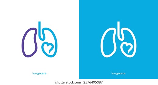 Simple Love Lungs Logo. Lungs Healthcare with Linear Outline Style. Lungs Care Logo Icon Symbol Vector Design Template.