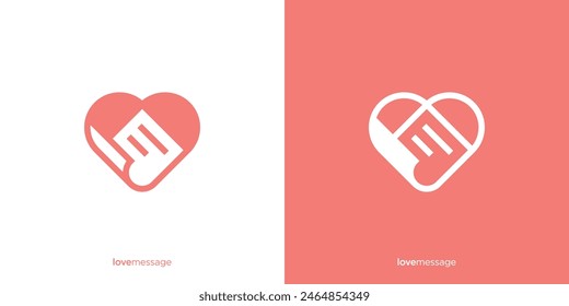 Simple Love Message Logo Designs. Love Shape mit Newsletter oder Papier Logo Vektorgrafik Design Illustration.