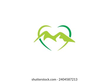 simple love mountain logo, linear style creative modern template design