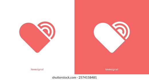 Simple Love Signal Logo. Love Shape and Signal WiFi Graphic Icons. Heart Signal Logo Design Template.