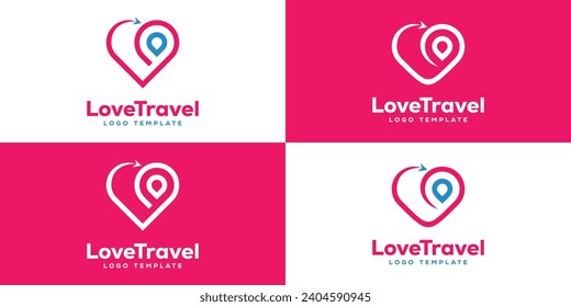 Simple Love Travel Logo. Love, Pin, Location Icon Logo Design Template.