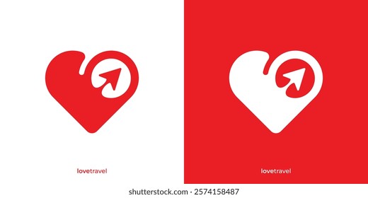 Simple Love Trip Logo. Love Shape and Airplane Graphic Icons. Travel Love Logo Design Template.