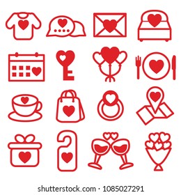 Simple Love vectors icon set in red. Concept of date, romantic relationship, Valentine's Day.