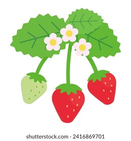 Un sencillo y encantador diseño plano ilustrativo de fresas y flores.