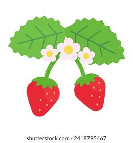 Un sencillo y encantador diseño plano ilustrativo de fresas y flores.