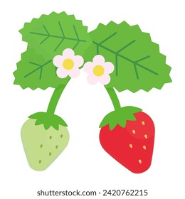 Un sencillo y encantador diseño plano ilustrativo de fresas y flores.