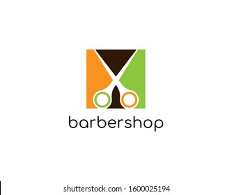Simple and Lovely Logo of Barber Shop with Modern Concept. Design with Negative Space of Scissor on Square Flat. Suitable for Haircut Shop Symbol. Vector Illustration.