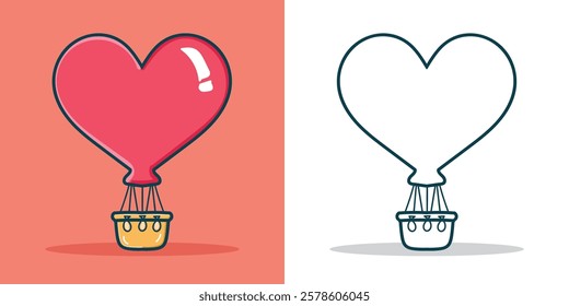 a simple love-shaped hot air balloon for valentine's day design element 