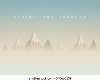 Simple low poly mountains landscape vector background. Polygonal triangles shape peaks above clouds or haze. Eps10 vector illustration.