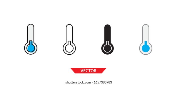 Einfaches Niedrigtemperatursymbol auf weißem Hintergrund 4 Typen wie Umriss, Schwarz, Farbe, Umriss und Farbe. Vektorillustration.