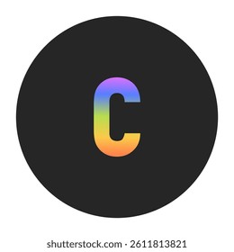 Simple Lowercase Letter c logo with a vertical rainbow gradient on a black circle. Clean, bold, and ideal for app icons, branding, or minimalist graphic elements.