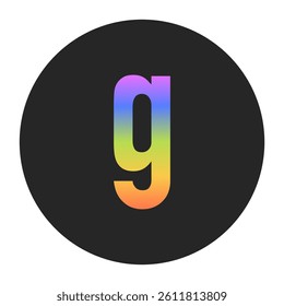 Simple Lowercase Letter g logo with a vertical rainbow gradient on a black circle. Clean, bold, and ideal for app icons, branding, or minimalist graphic elements.