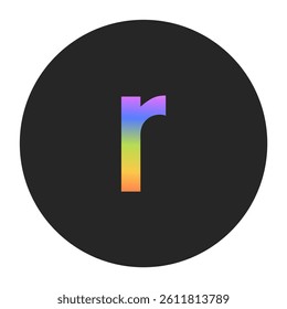 Simple Lowercase Letter r logo with a vertical rainbow gradient on a black circle. Clean, bold, and ideal for app icons, branding, or minimalist graphic elements.