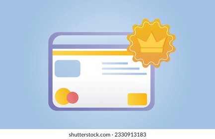 Simple loyalty card with crown icon on blue background.Vector Design Illustration.