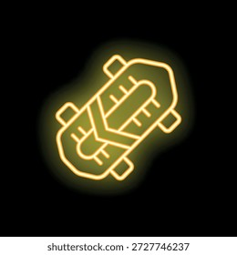 Einfache leuchtende Linie Kunst Camping Symbol glühend auf schwarzem Hintergrund