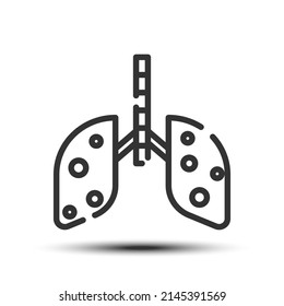 Simple lung outline icon, part of body small shadow monotone color on the white background