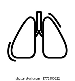 Simple lungs icon. Black and white outline vector illustration isolated on white background. Flat vector illustration. Isolated on white background.