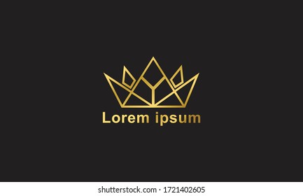 simple luxurious monoline crown logo template vector icon, with gold color