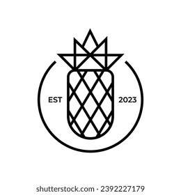 contorno simple y lujoso de la piña en el vector del logotipo de círculo