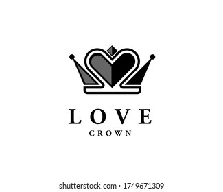 Simple luxury abstract crown love heart logo design inspiration