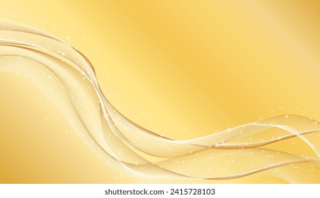 Sencillo fondo dorado abstracto de lujo con olas de líneas blancas que brillan por su efecto luminoso. Ilustración de fondo del cartel.