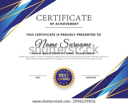 Simple luxury certificate suitable for award achievement and appreciation. File is in CMYK mode.