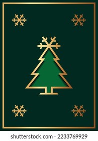 Simple Luxury Christmas Greeting Card - elegant background geometric minimalist line style - new year banner - Snowflakes decorations and Xmas trees Retro