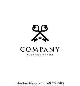 Simple Luxury Crossed key for House Estate business logo design