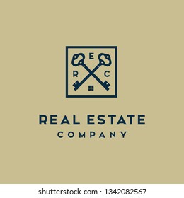 Simple Luxury Crossed skeleton key with window roof for House Real Estate Home Apartment business logo design