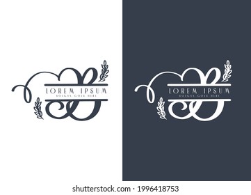 Simple luxury design concept floral leaves with letter B logo design template