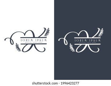 Simple luxury design concept floral leaves with letter K logo design template