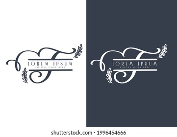 Simple luxury design concept floral leaves with letter F logo design template