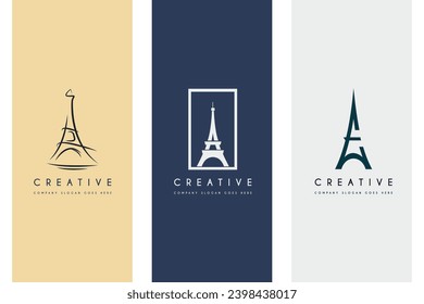 El diseño del logotipo de la Torre Eiffel de lujo sencillo, un conjunto de ilustraciones vectoriales de primera calidad.