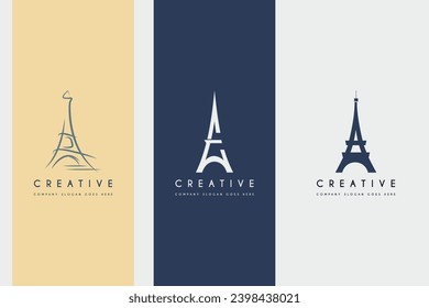 El diseño del logotipo de la Torre Eiffel de lujo sencillo, un conjunto de ilustraciones vectoriales de primera calidad.