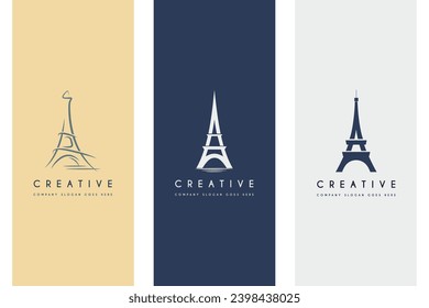 Simple Luxury Eiffel Tower logo design premium set vector illustration.