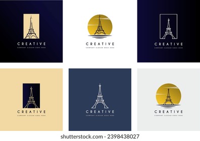 Simple Luxury Eiffel Tower logo design premium set vector illustration.