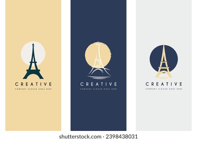 Simple Luxury Eiffel Tower logo design premium set vector illustration.