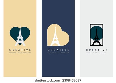 Simple Luxury Eiffel Tower logo design premium set vector illustration.