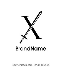Einfach, luxuriös und elegant Illustration Logo Design Initial X Kombinieren Sie mit Schwert. Logo kann für jedes Unternehmen verwendet werden und lässt Ihr Unternehmen elegant aussehen.