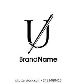 Diseño de logotipo de ilustración simple, lujoso y elegante Combinación inicial de U con espada. Logo puede utilizar para su cualquier empresa y hacer que su empresa se ve elegante.