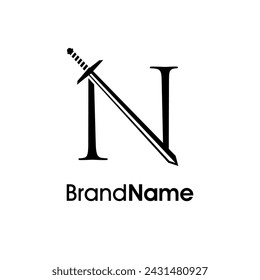 Diseño de logotipo de ilustración simple, lujoso y elegante N inicial se combina con espada. Logo puede utilizar para su cualquier empresa y hacer que su empresa se ve elegante.