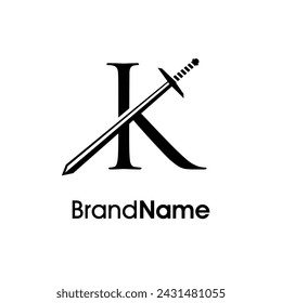 Diseño de logotipo de ilustración simple, de lujo y elegante K inicial se combina con espada. Logo puede utilizar para su cualquier empresa y hacer que su empresa se ve elegante.