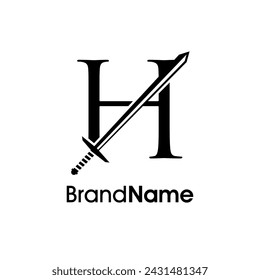 Einfache, luxuriöse und elegante Illustration Logo Design Initial H Kombinieren Sie mit Schwert. Logo kann für jedes Unternehmen verwendet werden und lässt Ihr Unternehmen elegant aussehen.