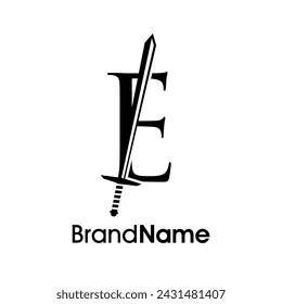 Einfache, luxuriöse und elegante Illustration Logo Design Initial E Kombinieren Sie mit Schwert. Logo kann für jedes Unternehmen verwendet werden und lässt Ihr Unternehmen elegant aussehen.
