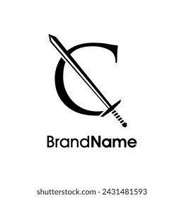 Diseño de logotipo de ilustración simple, de lujo y elegante Combinación inicial C con espada. Logo puede utilizar para su cualquier empresa y hacer que su empresa se ve elegante.