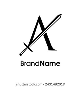Einfach, luxuriös und elegant Illustration Logo Design Initial A Kombinieren Sie mit Schwert. Logo kann für jedes Unternehmen verwendet werden und lässt Ihr Unternehmen elegant aussehen.