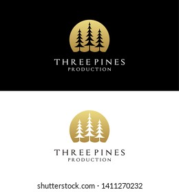 Simple Luxury Golden pine, evergreen, fir, hemlock, spruce, conifer, cedar, coniferous, cypress, larch, pinus Trees Vector Logo design